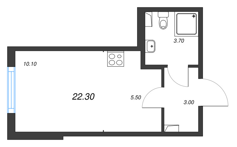 Квартира-студия, 22.3 м² в ЖК "ЮгТаун" - планировка, фото №1