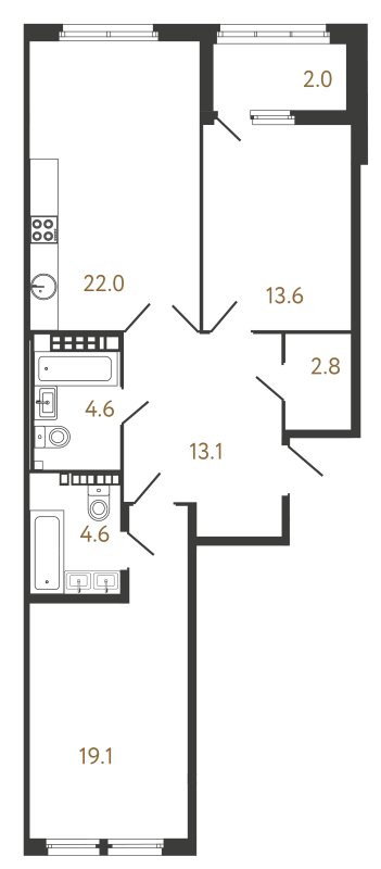 3-комнатная (Евро) квартира, 79.8 м² - планировка, фото №1