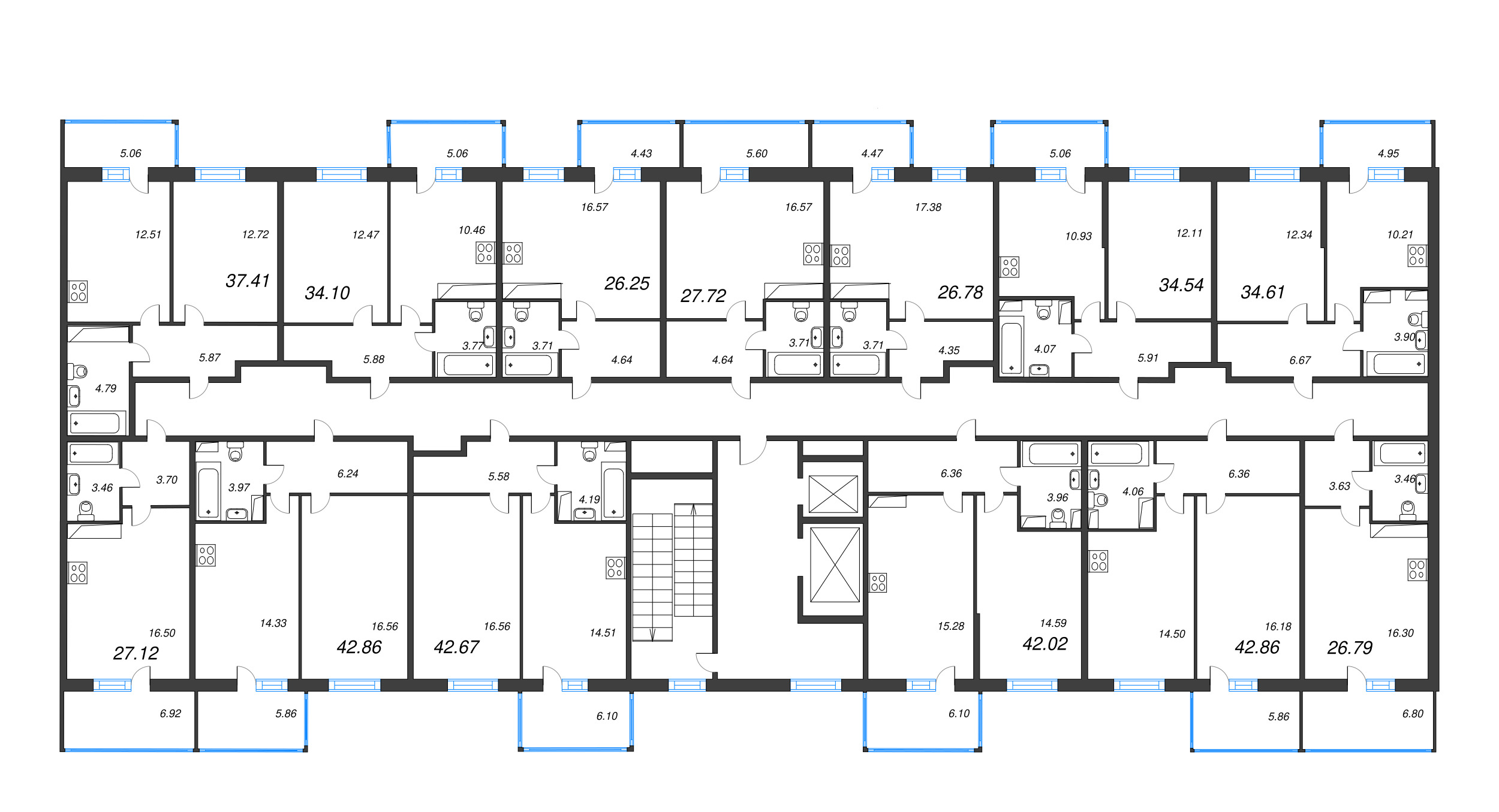 1-комнатная квартира, 34.61 м² - планировка этажа