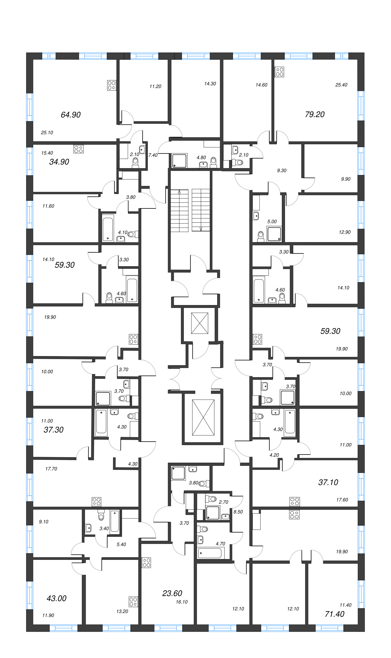 2-комнатная (Евро) квартира, 37.3 м² - планировка этажа