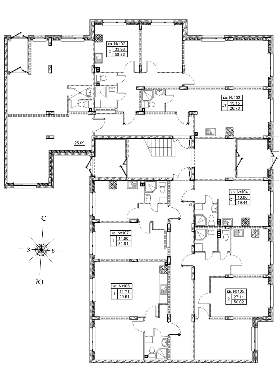 2-комнатная квартира, 50.02 м² в ЖК "Верево-сити" - планировка этажа