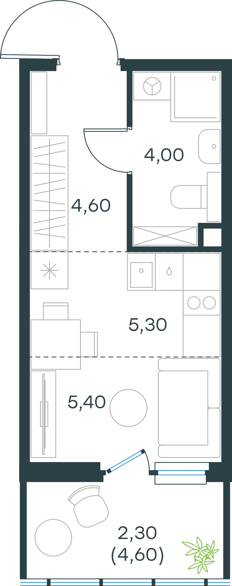 Квартира-студия, 21.6 м² в ЖК "Левел Мечникова" - планировка, фото №1