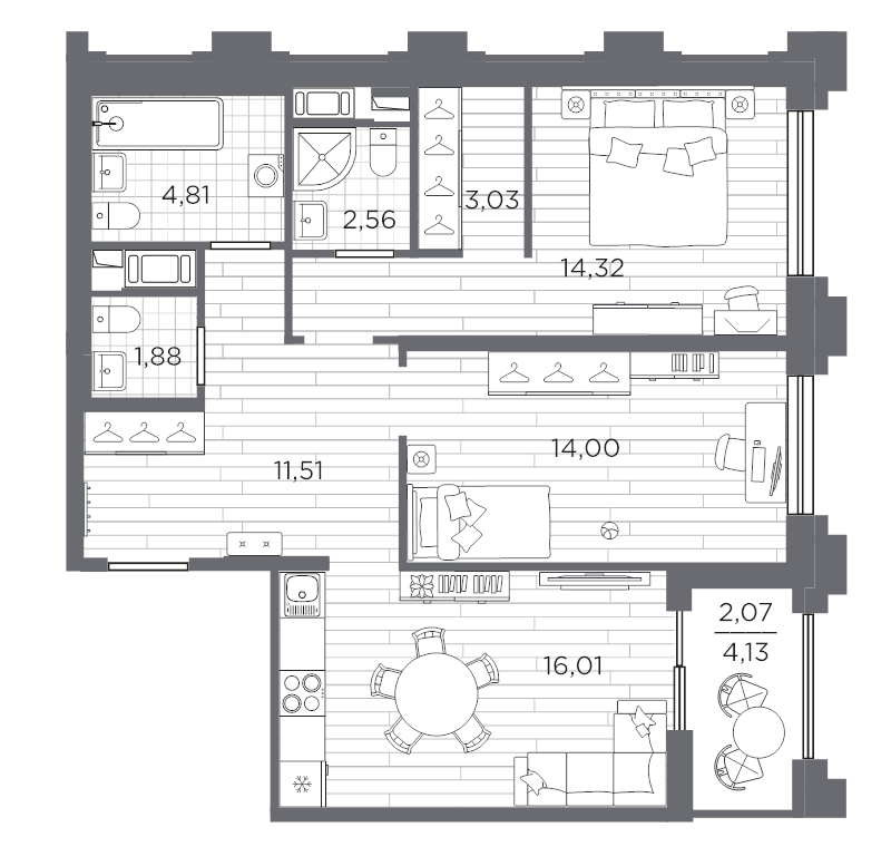3-комнатная (Евро) квартира, 70.19 м² в ЖК "Ассамблея" - планировка, фото №1