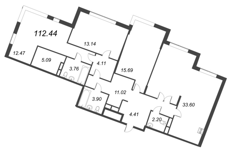 4-комнатная (Евро) квартира, 112.44 м² в ЖК "VEREN NORT сертолово" - планировка, фото №1