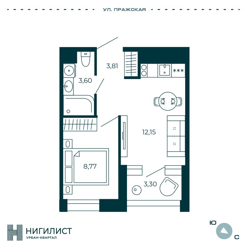 1-комнатная квартира, 29.98 м² в ЖК "Нигилист" - планировка, фото №1