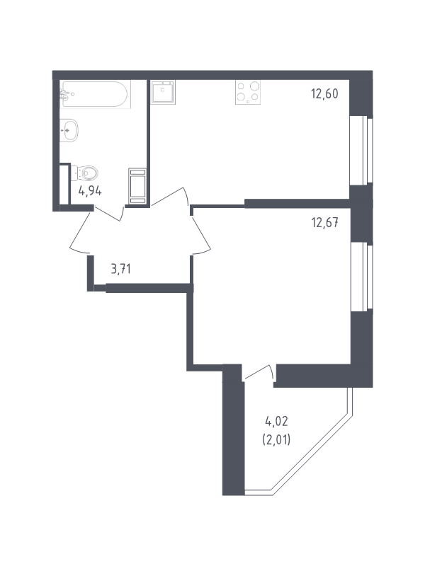 1-комнатная квартира, 35.93 м² в ЖК "Живи! В Рыбацком" - планировка, фото №1