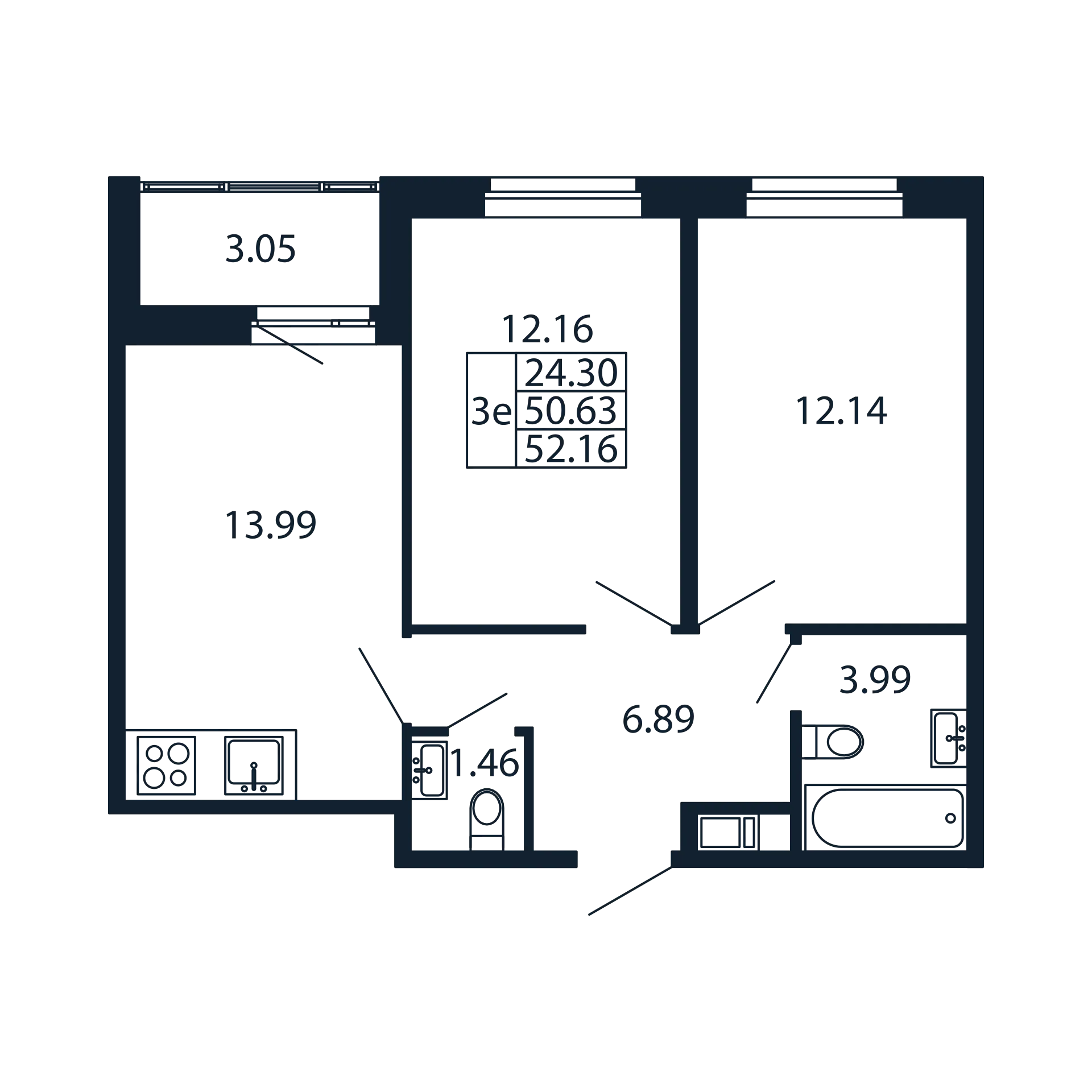2-комнатная квартира, 50.63 м² в ЖК "Полис Новоселье" - планировка, фото №1