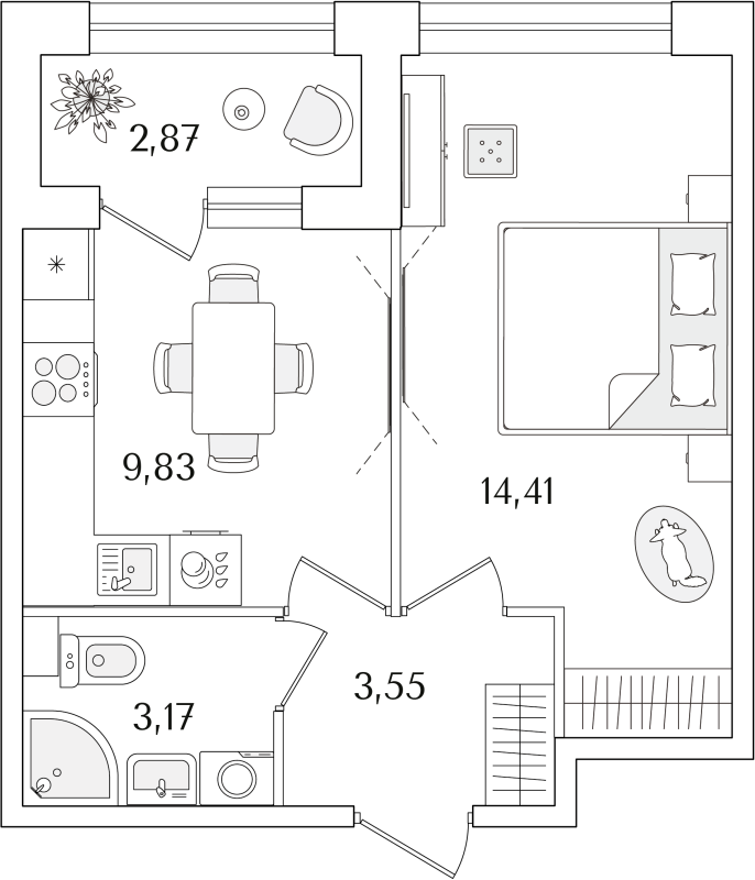 1-комнатная квартира, 32.4 м² в ЖК "Аурум" - планировка, фото №1