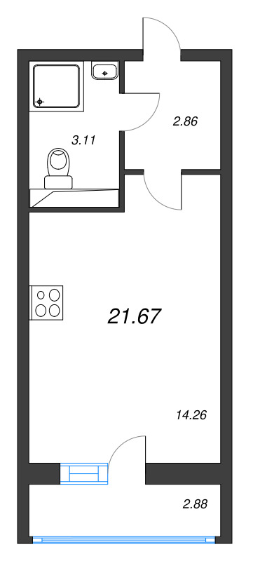 Квартира-студия, 21.67 м² - планировка, фото №1