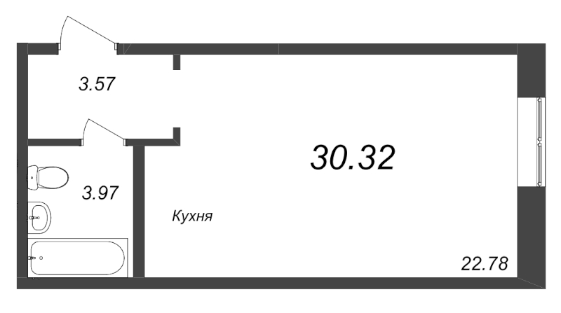 Квартира-студия, 30.32 м² в ЖК "ID Kudrovo" - планировка, фото №1