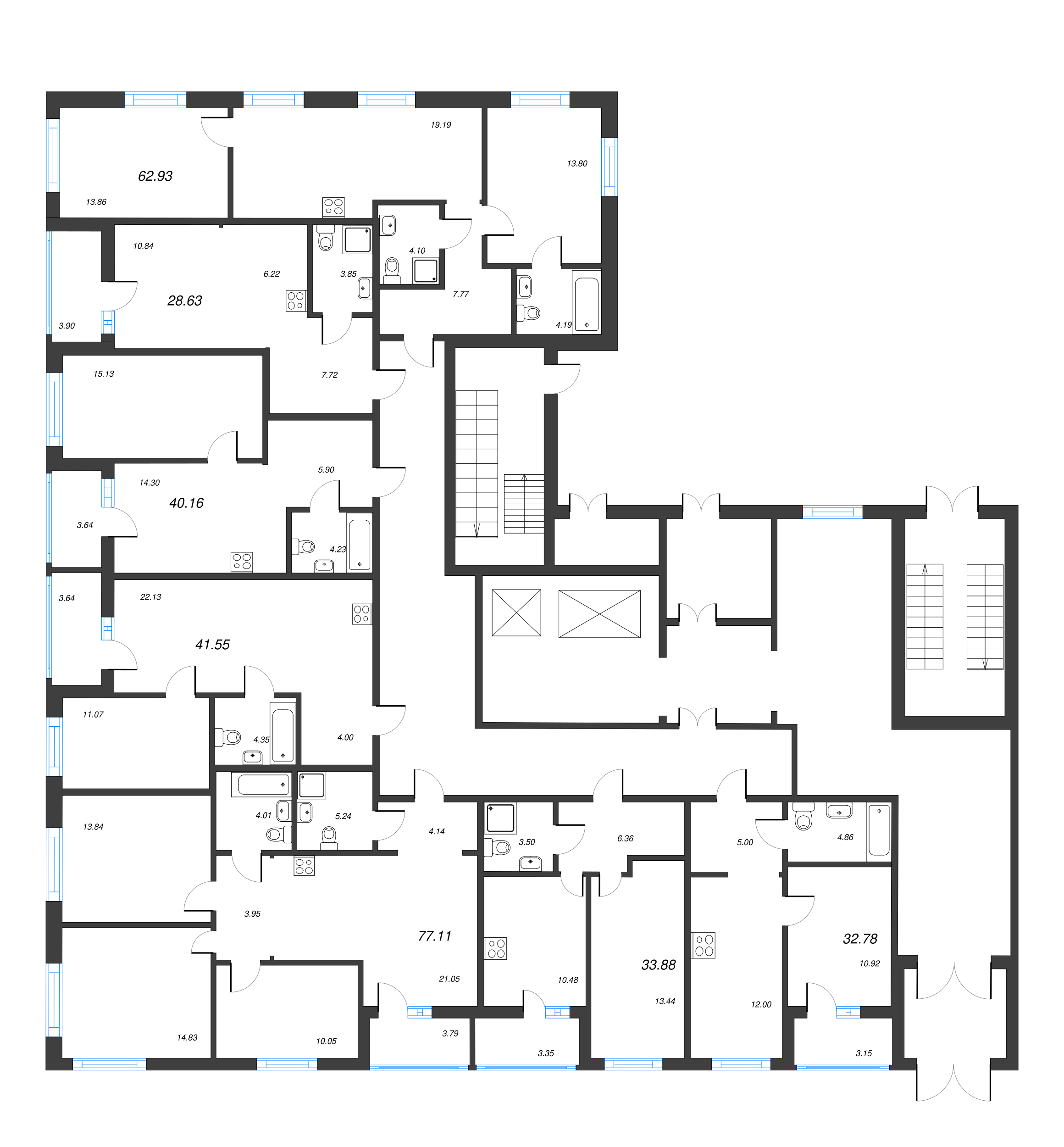 1-комнатная квартира, 32.78 м² в ЖК "Чёрная речка" - планировка этажа