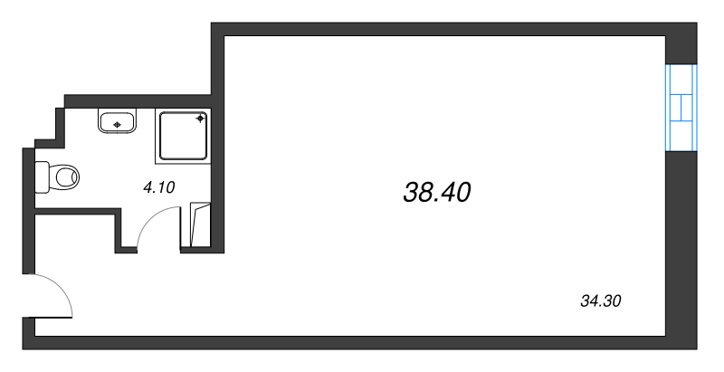 Квартира-студия, 38.4 м² - планировка, фото №1