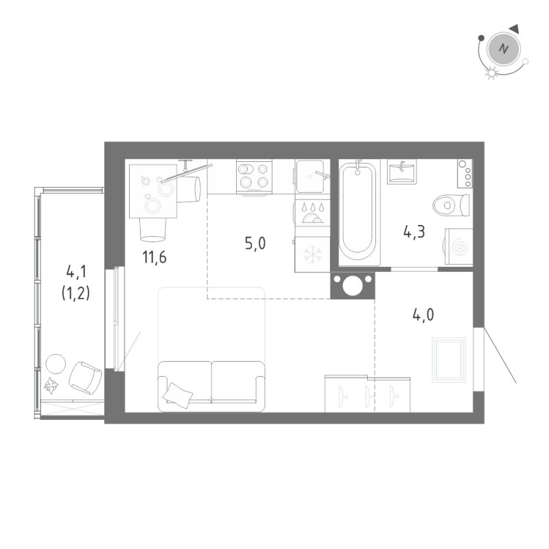 Квартира-студия, 26.1 м² в ЖК "Клюква.Парк" - планировка, фото №1