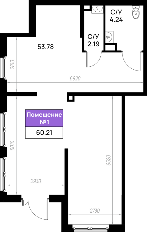 Помещение, 60.21 м² в ЖК "Имена" - планировка, фото №1