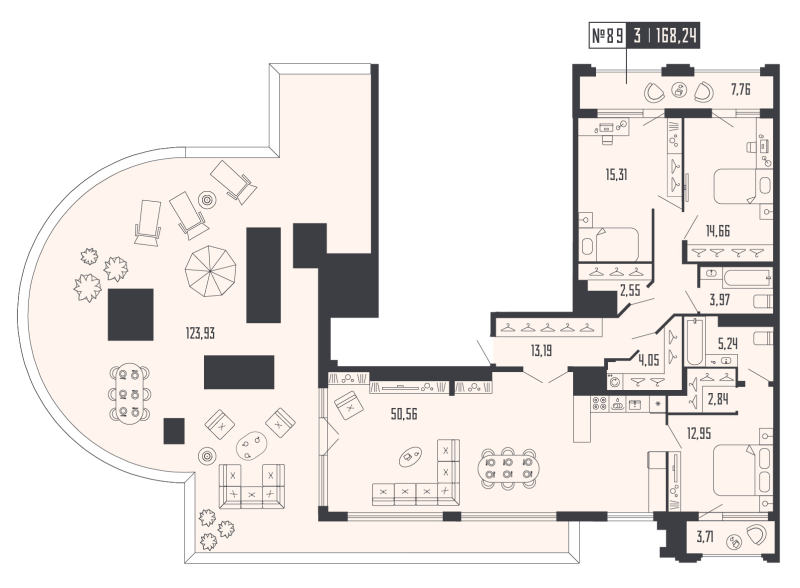 4-комнатная (Евро) квартира, 168.24 м² в ЖК "Shepilevskiy" - планировка, фото №1