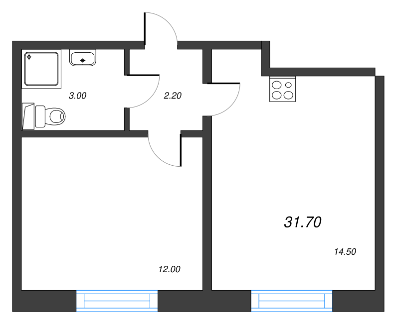 1-комнатная квартира, 32.8 м² в ЖК "ЛСР. Ржевский парк" - планировка, фото №1