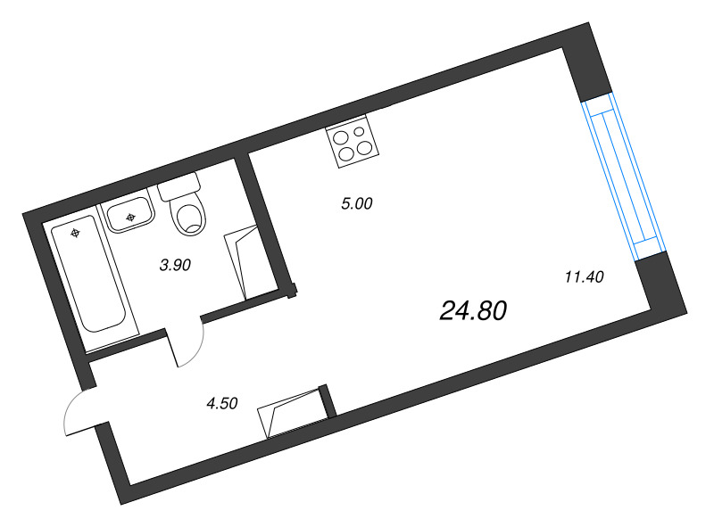 Квартира-студия, 24.8 м² в ЖК "Литера" - планировка, фото №1