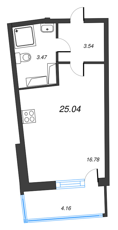 Квартира-студия, 25.04 м² в ЖК "Дом Левитан" - планировка, фото №1
