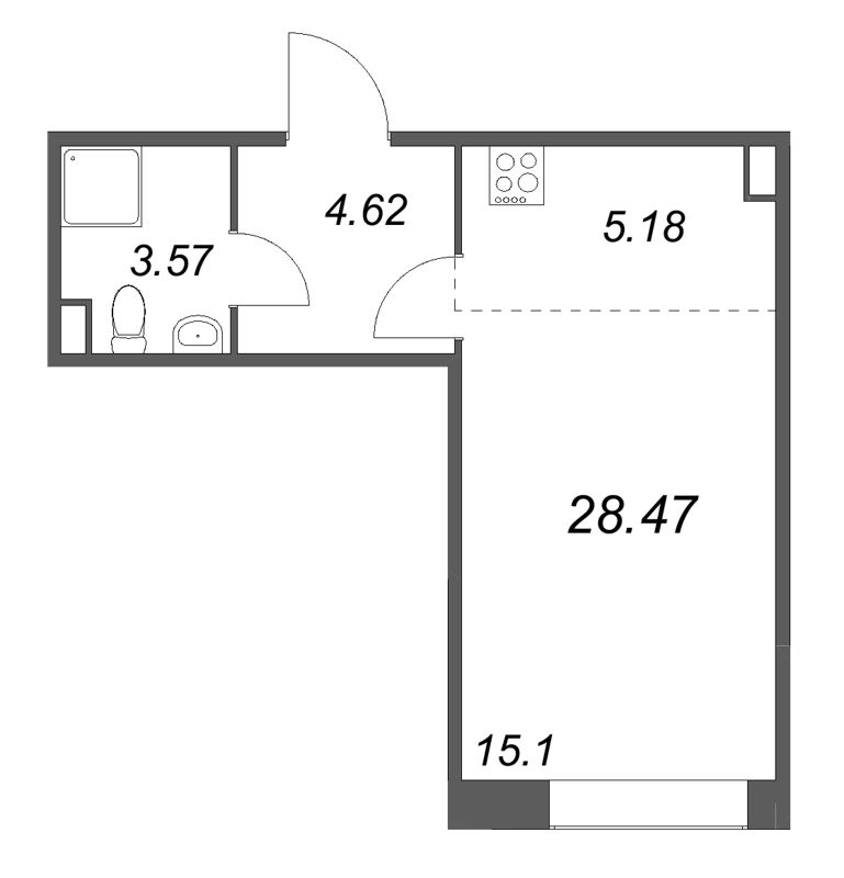 Квартира-студия, 28.47 м² в ЖК "Дом на Курской" - планировка, фото №1