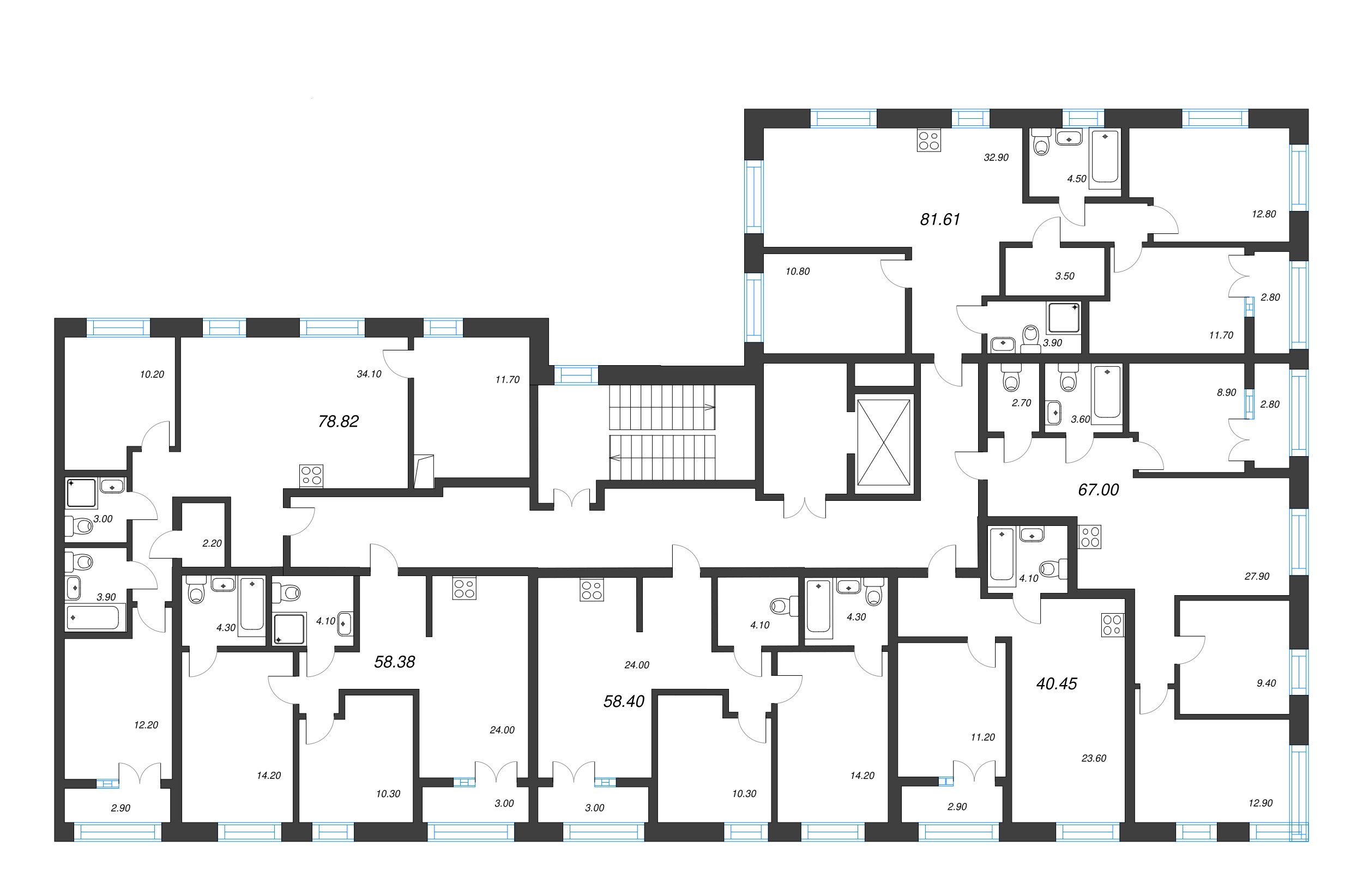 3-комнатная квартира, 67 м² - планировка этажа