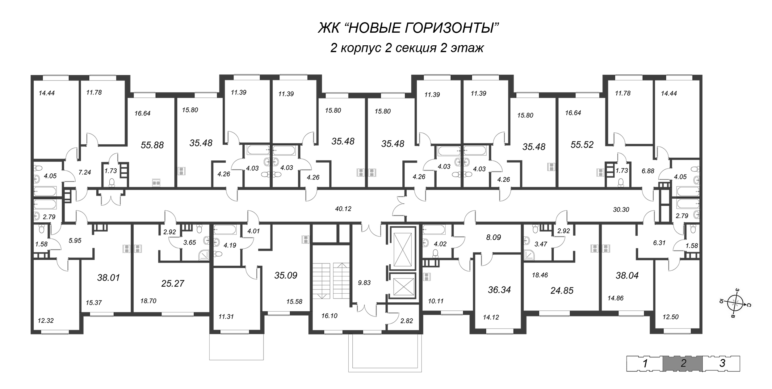 Квартира-студия, 25.27 м² в ЖК "Новые горизонты" - планировка этажа