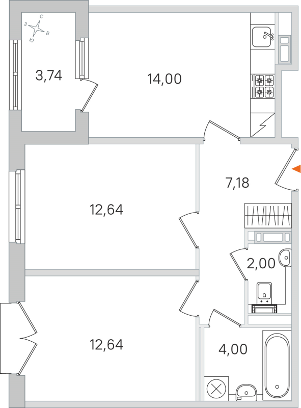 2-комнатная квартира, 52.46 м² в ЖК "Дубровский" - планировка, фото №1