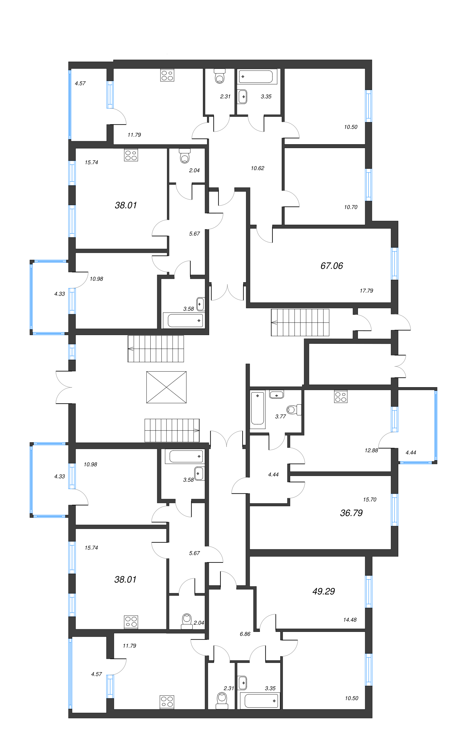1-комнатная квартира, 36.79 м² в ЖК "Новое Сертолово" - планировка этажа