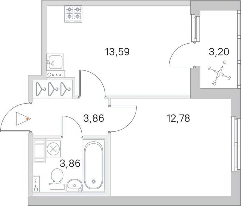 1-комнатная квартира, 34.09 м² в ЖК "Любоград" - планировка, фото №1