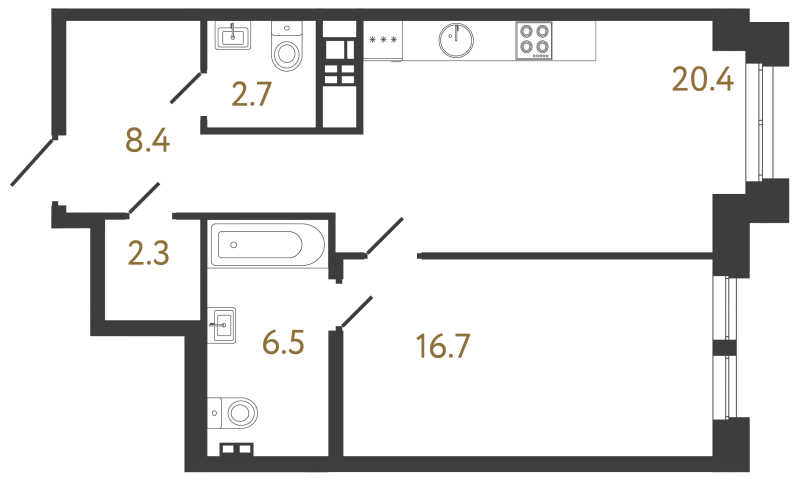2-комнатная (Евро) квартира, 57 м² в ЖК "Коллекционер" - планировка, фото №1