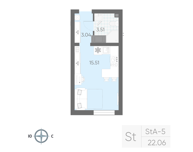 Квартира-студия, 22.06 м² в ЖК "Морская миля" - планировка, фото №1