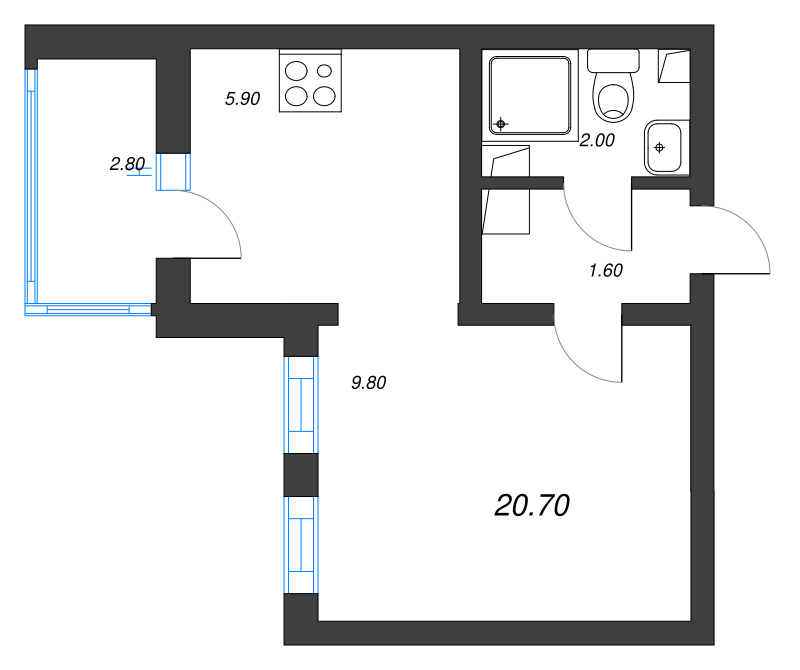 Квартира-студия, 20.7 м² в ЖК "Цветной город" - планировка, фото №1