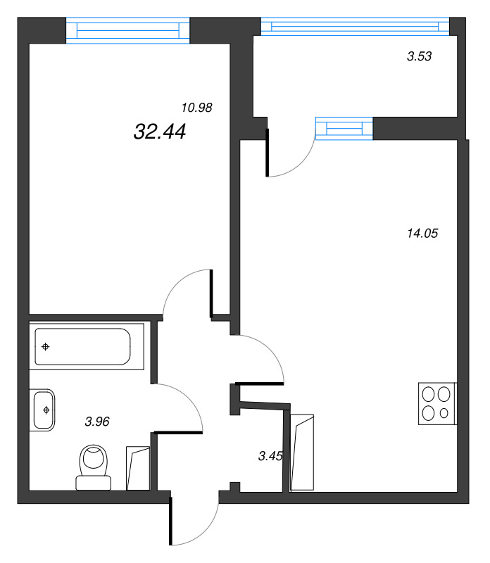 1-комнатная квартира, 32.44 м² в ЖК "Полис ЛАВрики" - планировка, фото №1
