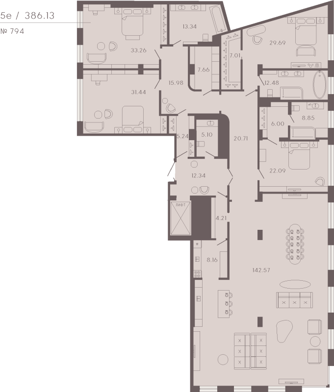 5-комнатная (Евро) квартира, 386.13 м² - планировка, фото №1