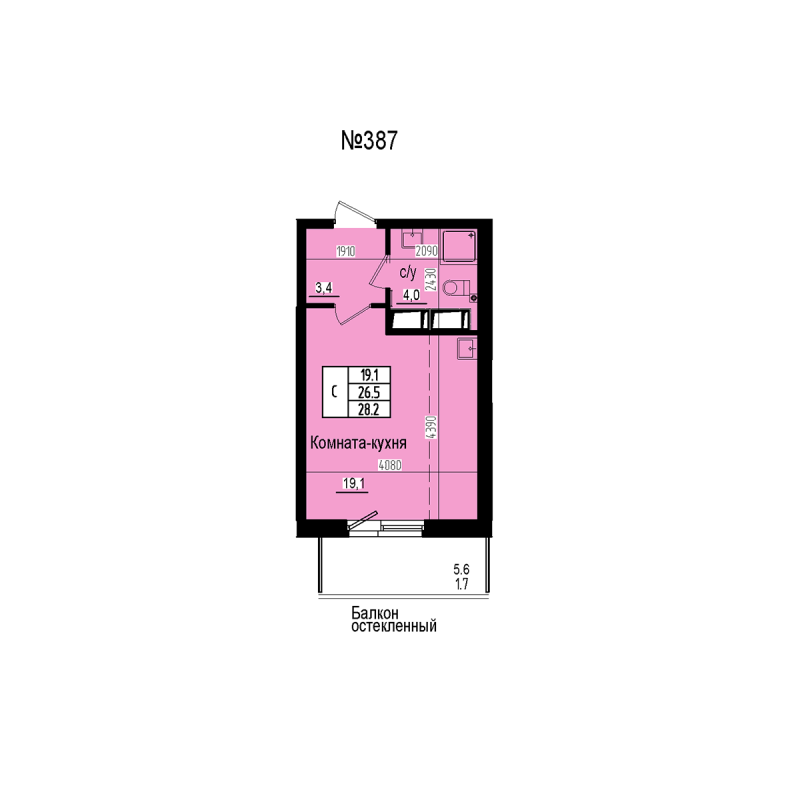 Квартира-студия, 28.2 м² в ЖК "ПРАГМА СИТИ" - планировка, фото №1