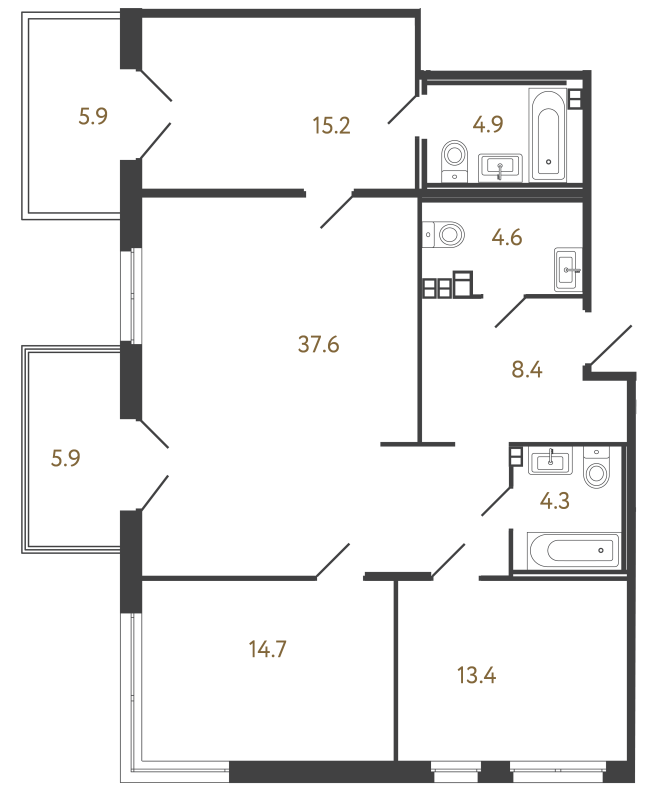 4-комнатная (Евро) квартира, 103.1 м² в ЖК "Репин" - планировка, фото №1
