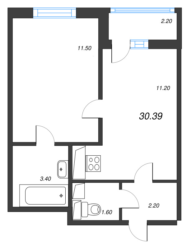 1-комнатная квартира, 31.2 м² - планировка, фото №1