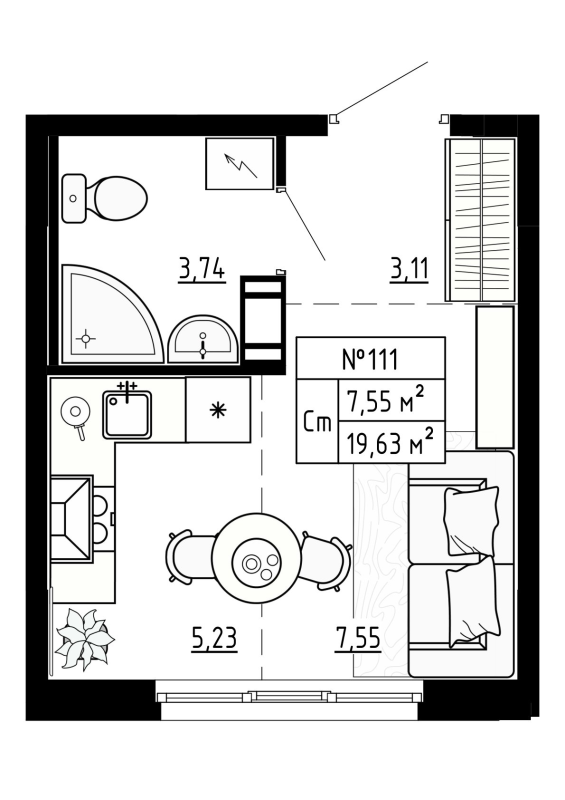 Квартира-студия, 19.63 м² - планировка, фото №1