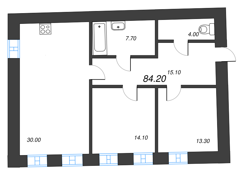 2-комнатная квартира, 83.34 м² - планировка, фото №1