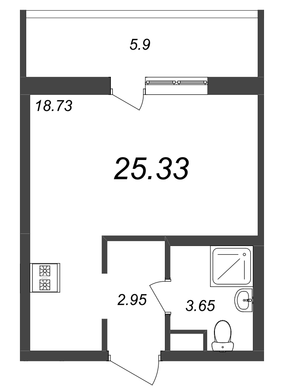 Квартира-студия, 25.33 м² - планировка, фото №1