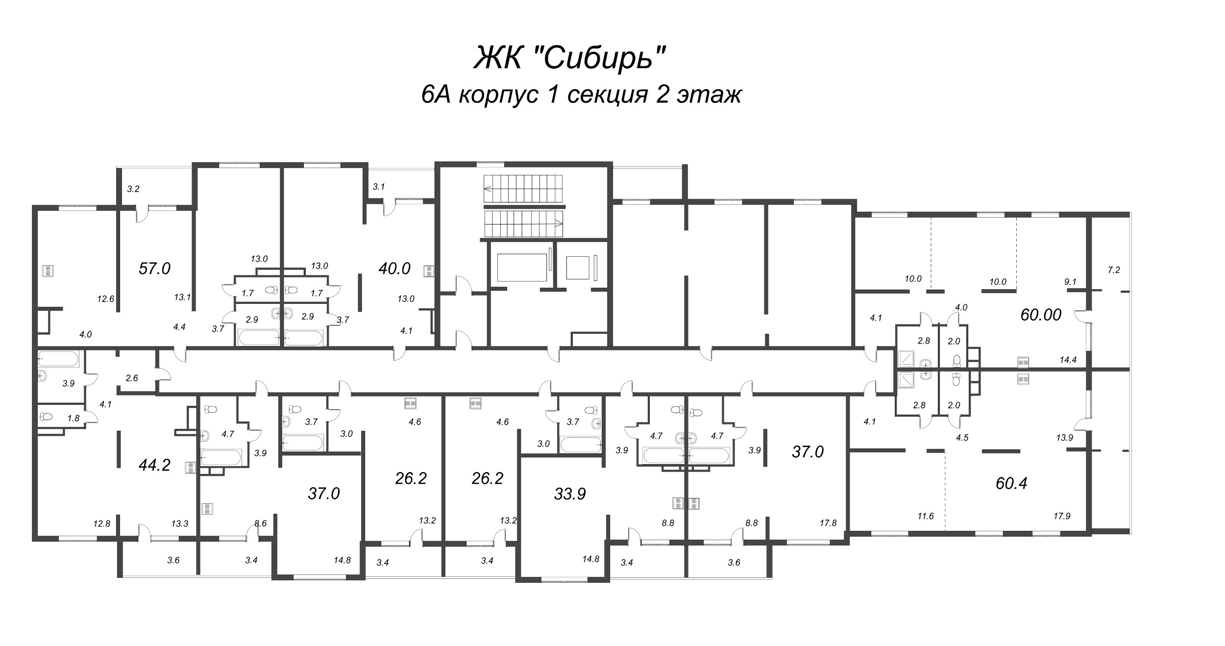 Квартира-студия, 26.2 м² в ЖК "Сибирь" - планировка этажа