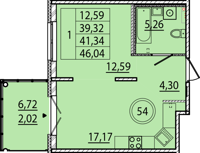 2-комнатная (Евро) квартира, 39.32 м² в ЖК "Образцовый квартал 15" - планировка, фото №1