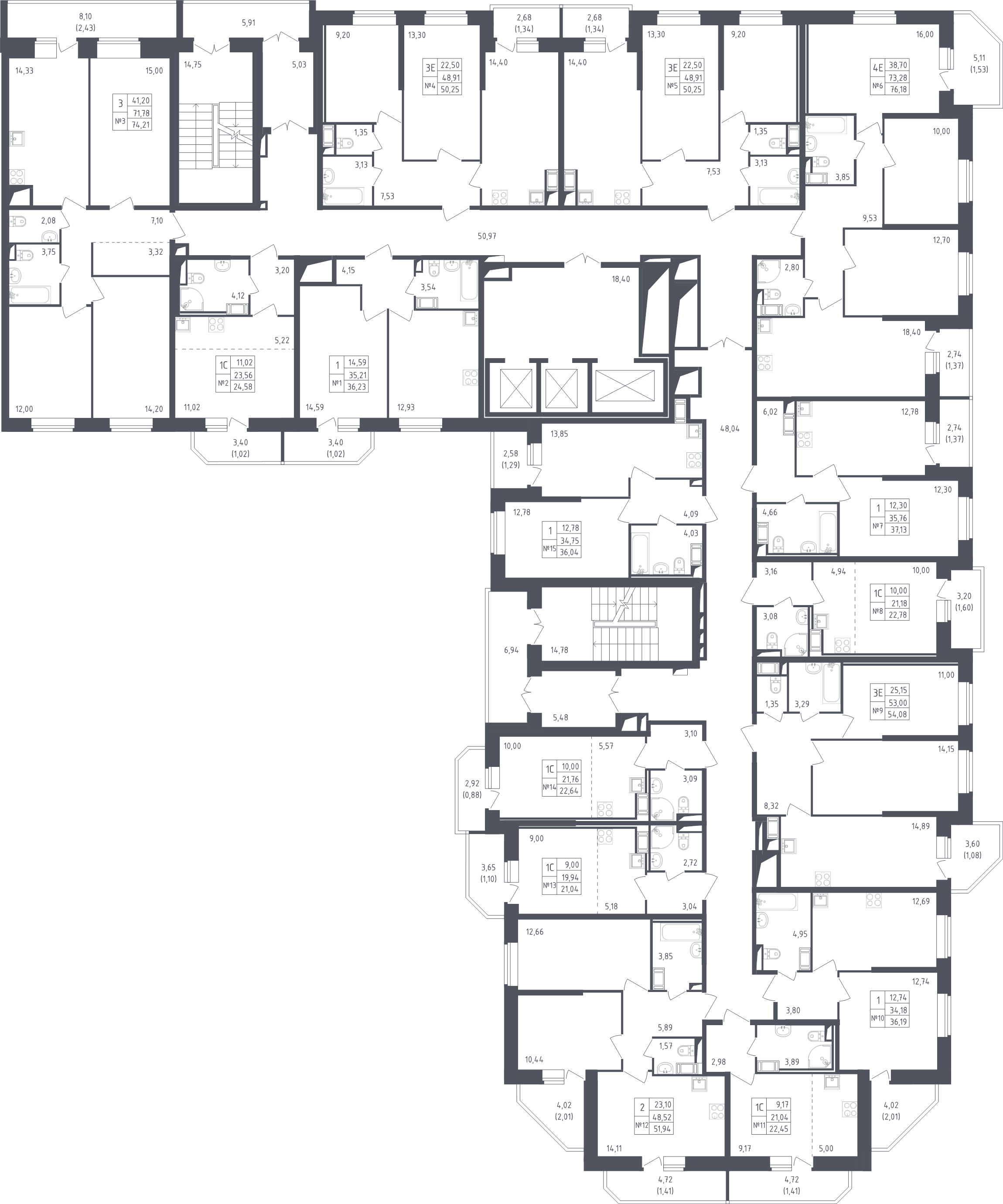 4-комнатная (Евро) квартира, 76.18 м² - планировка этажа