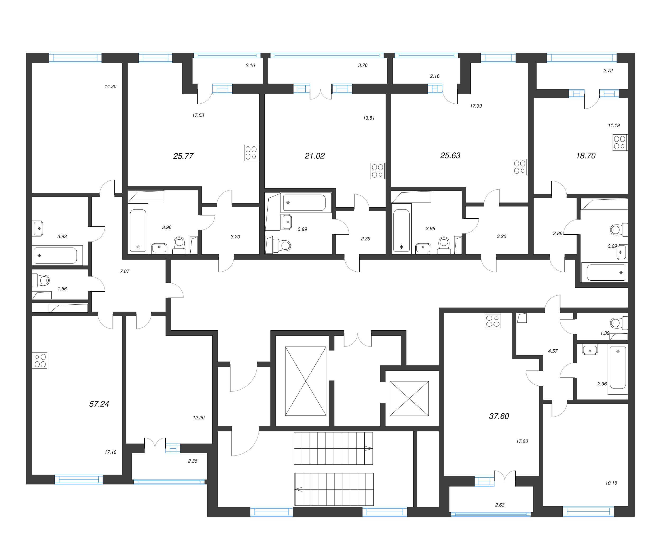 Квартира-студия, 21.02 м² в ЖК "AEROCITY" - планировка этажа