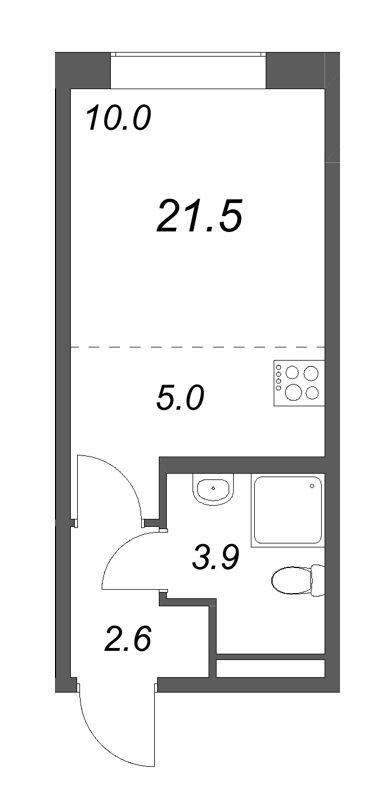 Квартира-студия, 21.5 м² в ЖК "Пулково Лейк" - планировка, фото №1