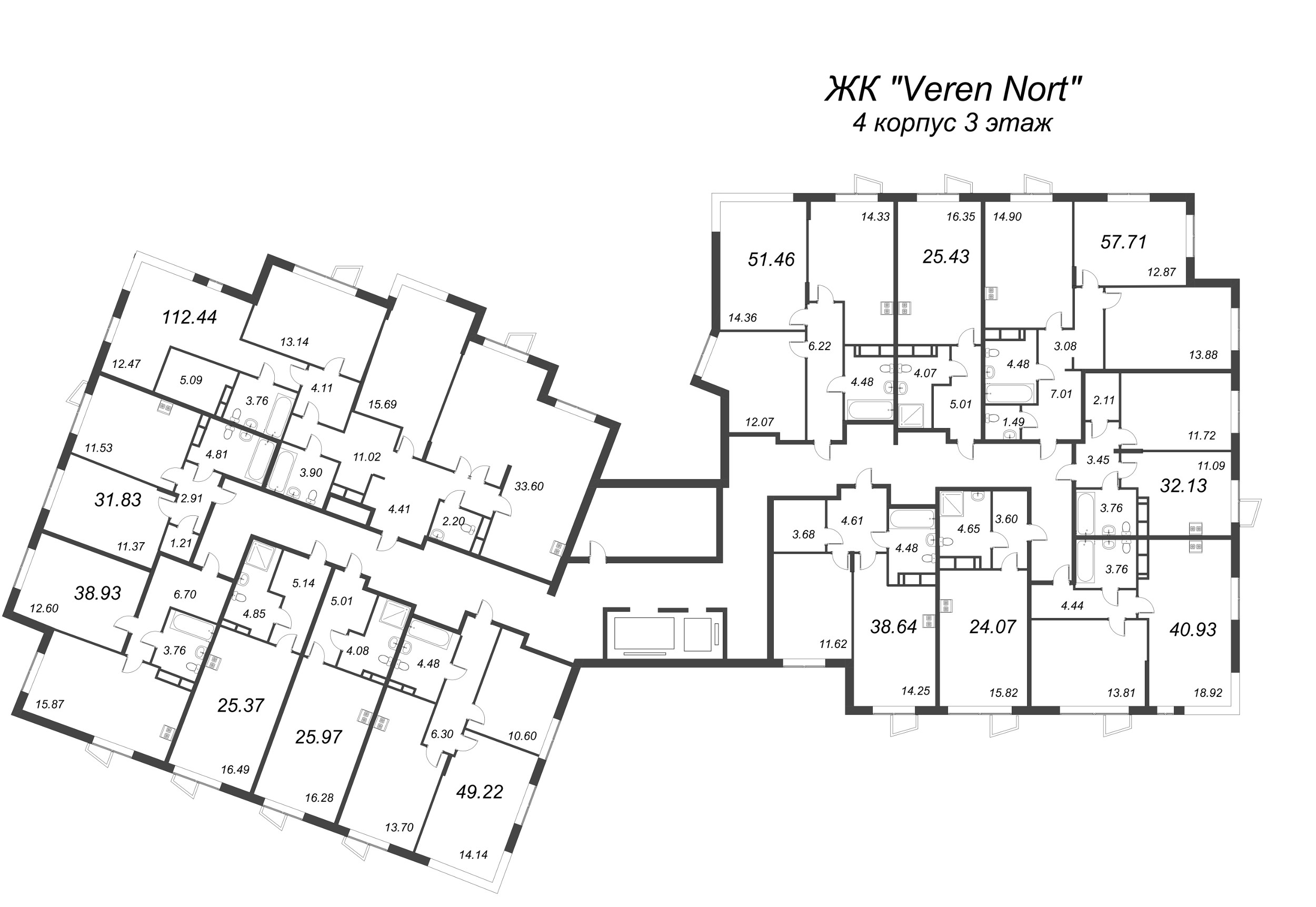 Квартира-студия, 25.37 м² в ЖК "VEREN NORT сертолово" - планировка этажа