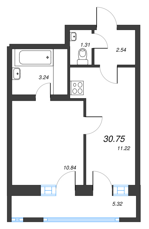 1-комнатная квартира, 30.75 м² в ЖК "Искра-Сити" - планировка, фото №1