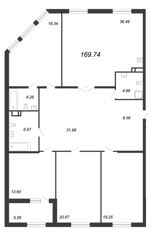 4-комнатная квартира, 171.8 м² - планировка, фото №1