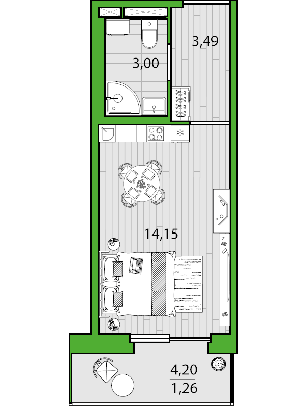 Квартира-студия, 21.9 м² в ЖК "Friends" - планировка, фото №1