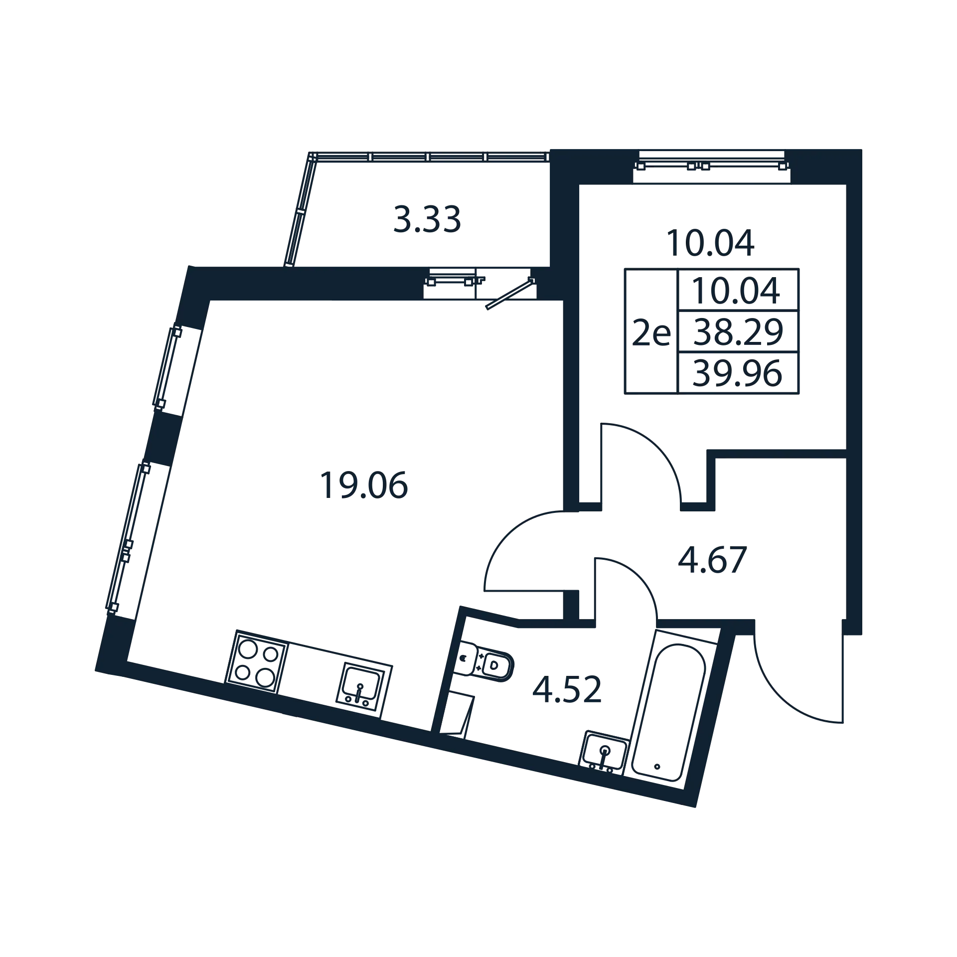 2-комнатная (Евро) квартира, 38.29 м² - планировка, фото №1