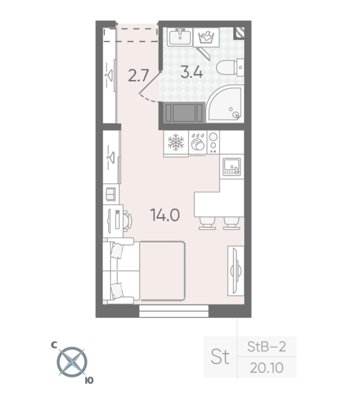 Квартира-студия, 20.1 м² в ЖК "Пейзажный квартал" - планировка, фото №1